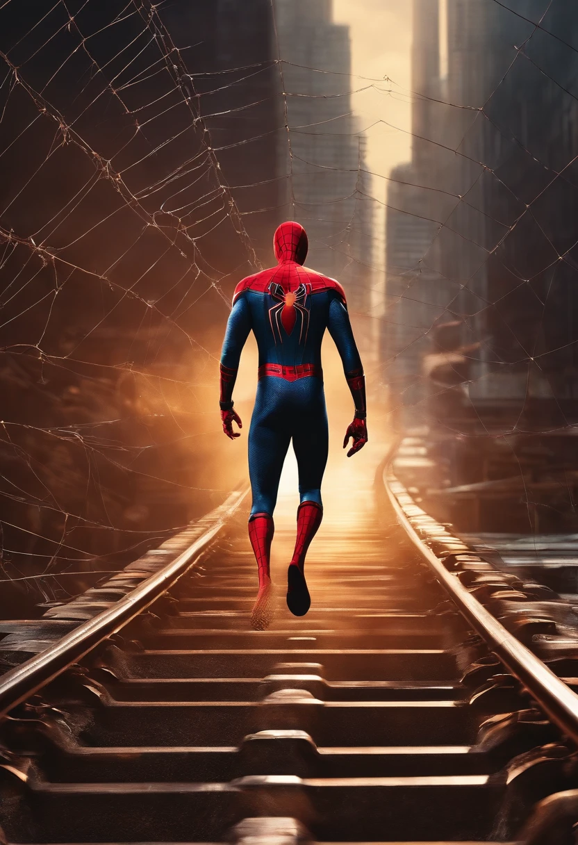 Spider-Man running on sci-fi rails with his spider web claws