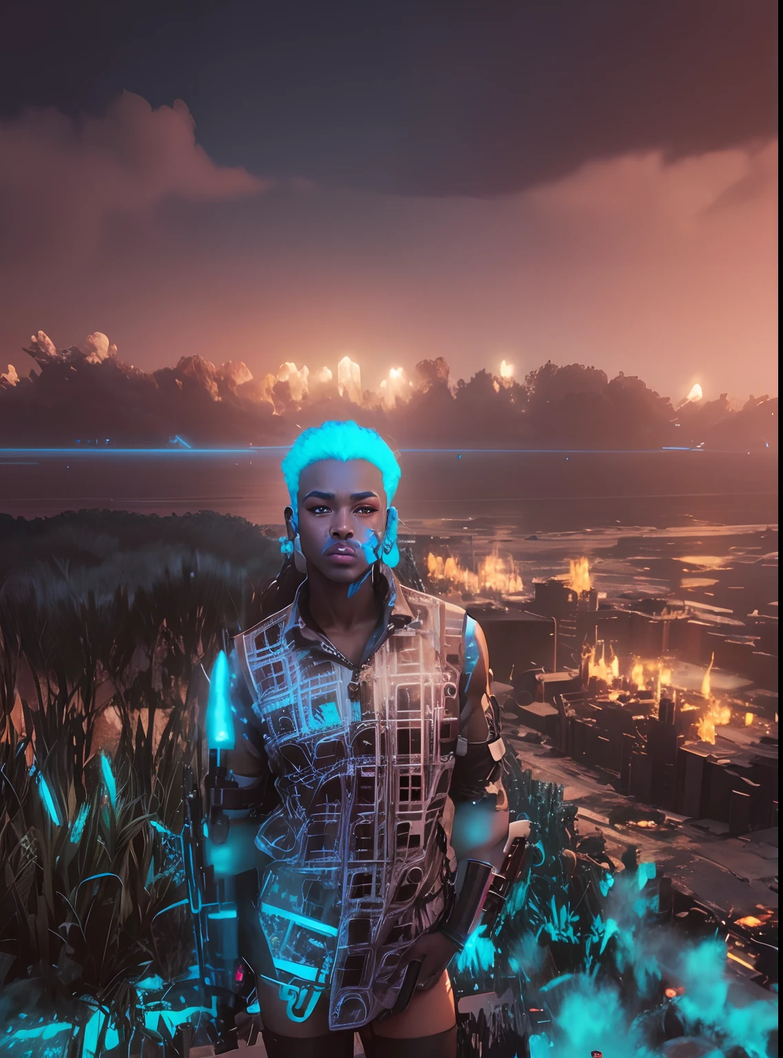 Cyberpunk heavy armory high detailed real skin tone