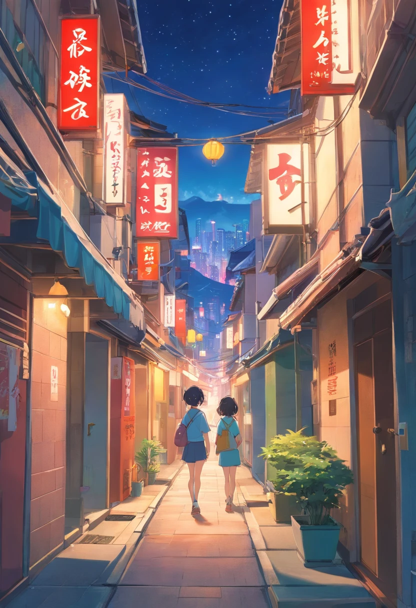 comic strip,Hong Kong comic book style,Fengyun comic style,(((Comic storyboard))),Two-dimensional picture,Estilo de Makoto Shinkai,Makoto Shinkai manga art,teens girl,The narrow streets of the town,starrysky,vibrant with colors,Hyper-realistic,Ultra photo realsisim,super-fine,Smooth lines,high qulity,8K,tmasterpiece