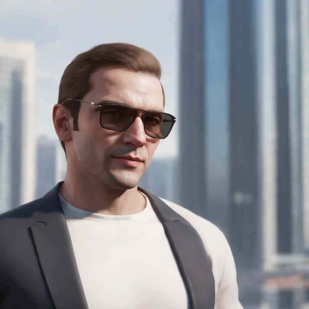 There is a photograph of a man wearing glasses and a white shirt, gta in moscow, GTA 5 comic book art, Comics for GTA 5, Артстиль GTA, 🪔 🎨;🌞🌄, ГТА VI, IN THE STYLE OF GTA, Art style of GTA, GTA loading screen, GTA character, Mirror's Edge в России, alexey gurylev, GTA 6, GTA 6 style