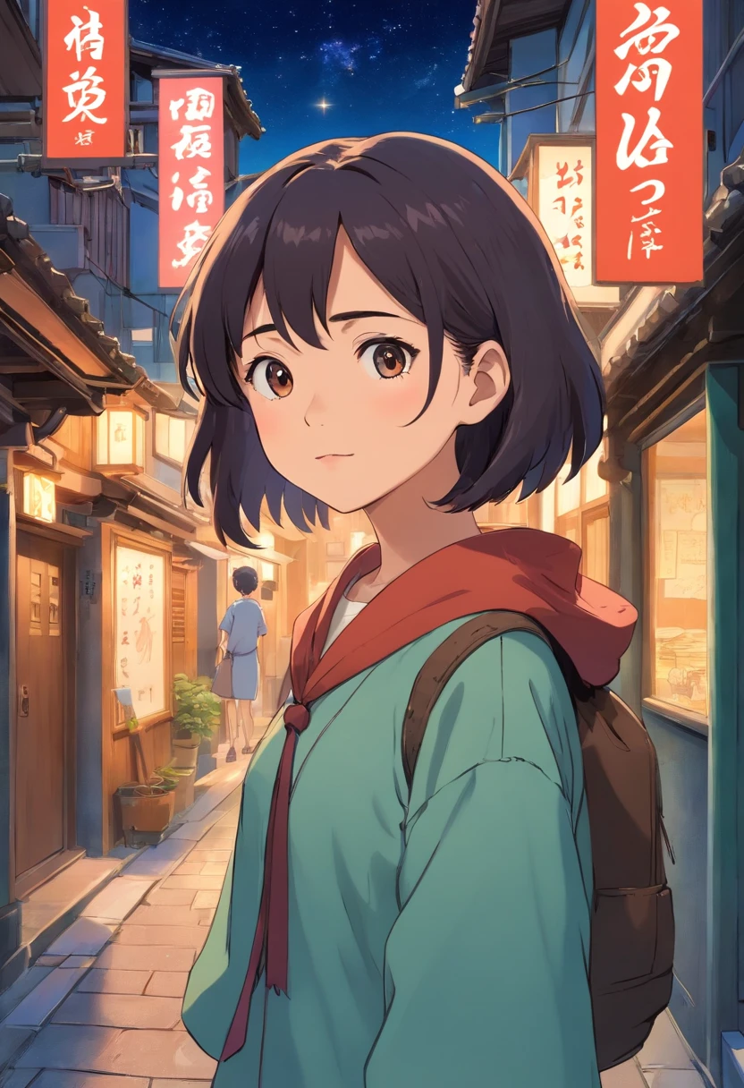 comic strip，Hong Kong comic book style，Fengyun comic style，（（（Comic storyboard））），Two-dimensional picture，Estilo de Makoto Shinkai，Makoto Shinkai manga art，teens girl，The narrow streets of the town，starrysky，vibrant with colors，Hyper-realistic，Ultra photo realsisim，super-fine，Smooth lines，high qulity，8K，tmasterpiece