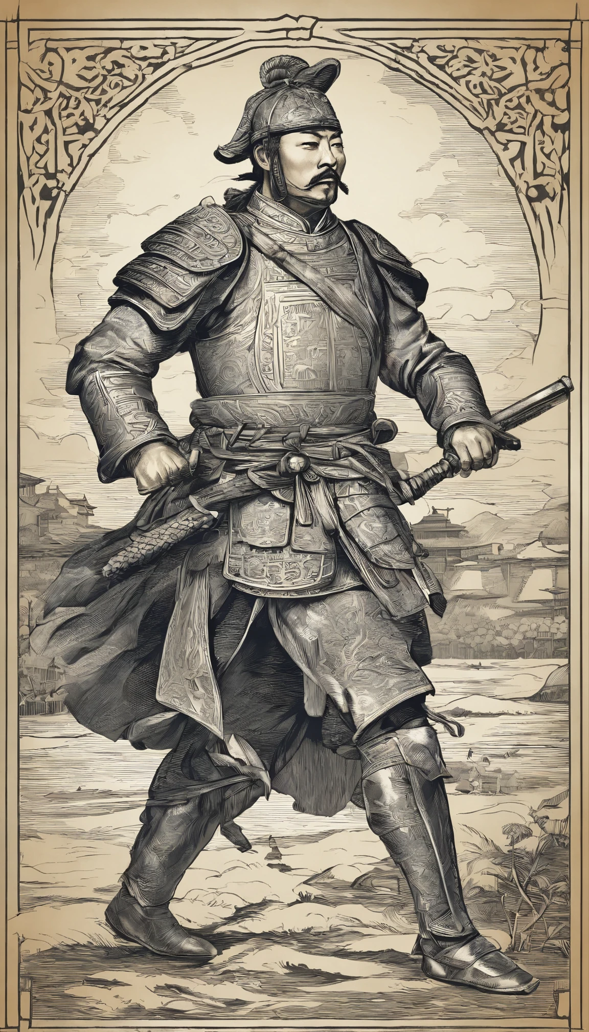 Soldados chineses, Escudos, Espadas, armadura pronta para a batalha, Disciplined Formations, guerreiros poderosos, desenhos intrincados em escudos e espadas, soldados determinados, Campo de batalha antigo, cenas de luta ferozes, atos heroicos, Reenactment of historical battles, armamento magistralmente trabalhado, soldados altamente qualificados, Movimentos sincronizados, martial spirit, guerra tradicional chinesa, Legendary battles, Strategic tactics of warfare, Honra e bravura, Resolute expressions, momentos cheios de adrenalina, Military precision, camaradagem no campo de batalha, Ancient Chinese history, emblematic ancient symbols, Armadura decorada, Epic showdowns, Patriotic soldiers, gritos de guerra, intense fighting spirit, Unwavering dedication, cultura guerreira antiga, poses impressionantes de artes marciais, esquema de cores carmesim e dourado, Tropas endurecidas pela batalha, Rich historical context. (best quality,4k,8k,Altas,master part:1.2), ultra-detalhado, (Realistic,fotorrealista,photo-realistic:1.37), HDR, UHD, studio lighting, pintura ultrafina, foco nítido, Physically-based rendering, extreme detail description, profissional, vivid colors, Bokeh, Retratos, Paisagem de guerra antiga, Traditional Chinese painting techniques, Atmospheric Illumination, dinamic poses, Cenas de batalha intrincadas, vivid color contrast, Visually stunning composition, ethereal ambiance, atmosfera heroica. preto e branco