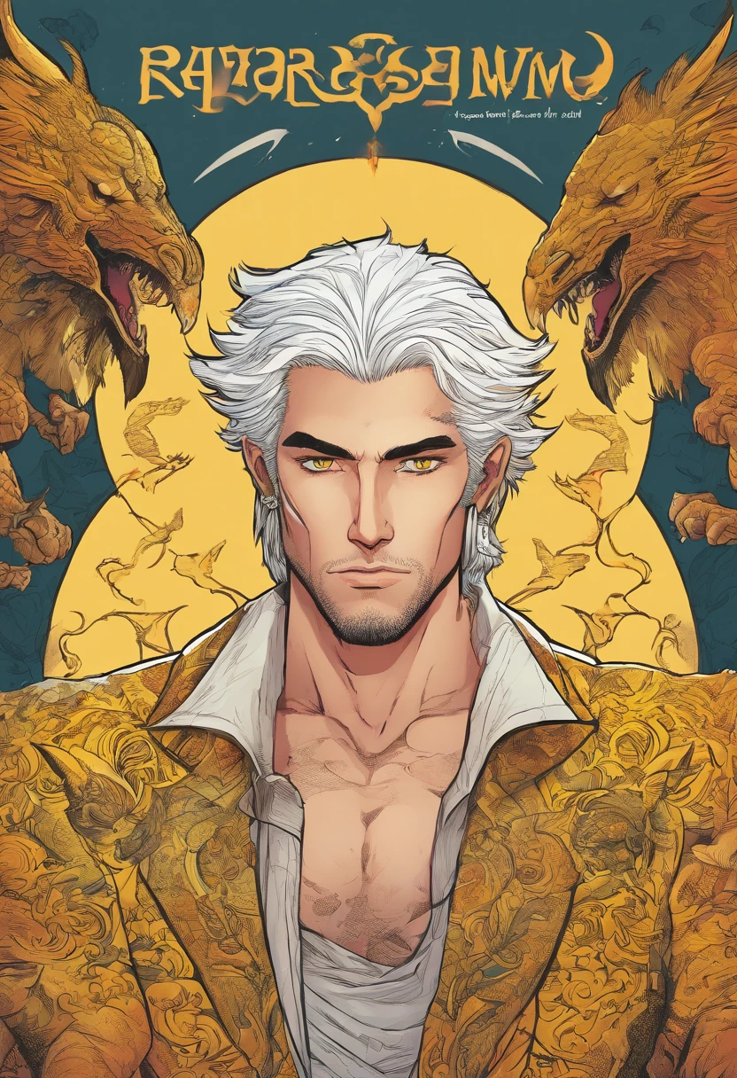 YOUNG MAN WITH STRAIGHT WHITE HAIR WITH YELLOW EYES WITH TATTOOS OF WRITING IN PORTUGUESE AND SUMERIAN BY THE BODY. PALAVRAS E FRASES COMO "INFERNO", "PESADELO", "MORTE", "ERA UMA VEZ", "FIM" TATUADAS PELO CORPO INTEIRO