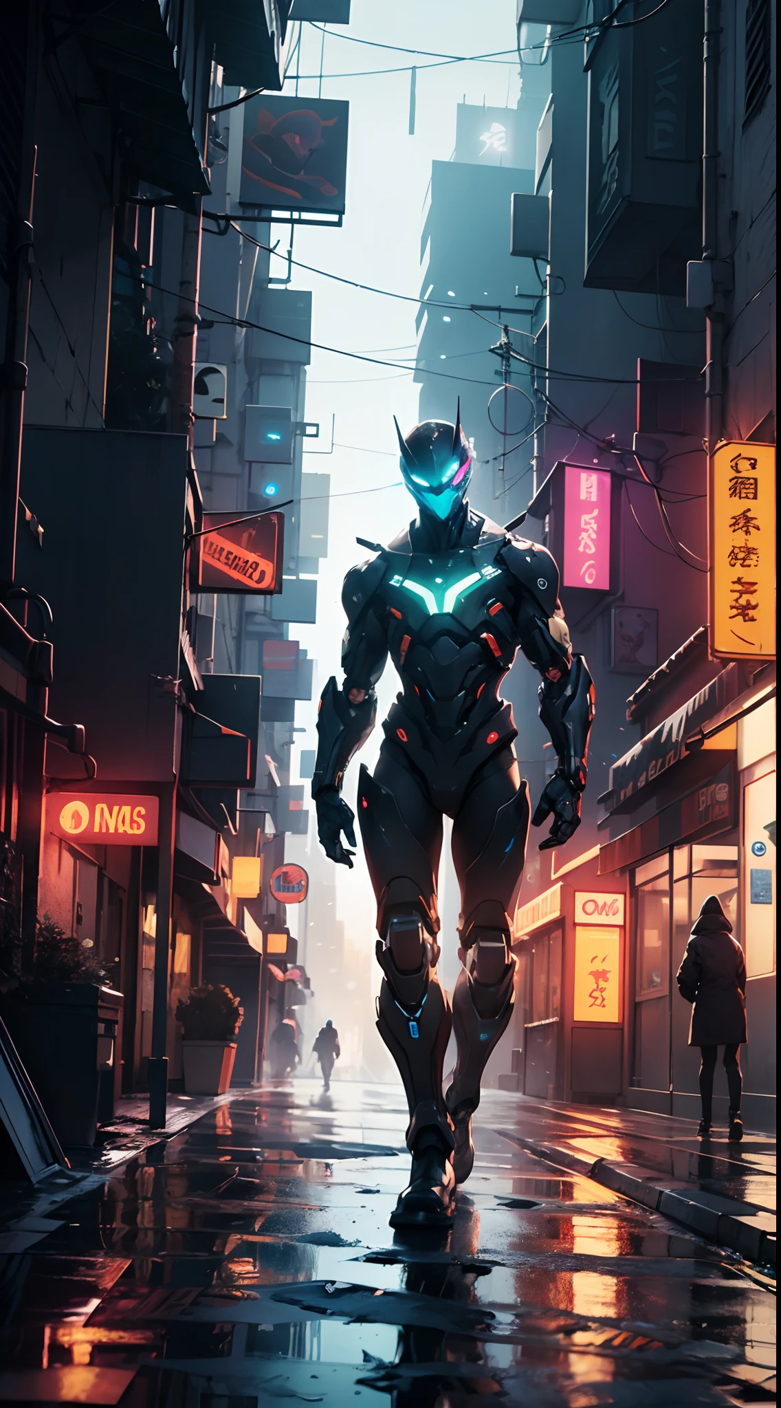 best quality,4k,8k,highres,masterpiece:1.2,ultra-detailed,realistic,physically-based rendering,professional,vivid colors,bokeh,portrait,futuristic,cyberpunk,nano-enhanced eyes,glowing bioluminescent tattoos,neon lights,high-tech gadgets,cybernetic enhancements,matrix-like code,metallic exoskeleton,sleek and futuristic fashion,dystopian cityscape,hovering vehicles,technological implants,wireless neural interface,holographic displays,urban chaos,gritty atmosphere,rain-soaked streets,reflections on wet asphalt,bright and contrasting colors,urban decay,high contrast lighting,night time,cool blue tones,glowing neon signs,imposing skyscrapers,exotic animals integrated into the environment,artificial intelligence,advanced robotics,energy shields,dramatic poses,confident and fearless demeanor,masked faces,secretive organizations,laser weapons,advanced transportation systems,high-speed cybernetic combat,seamless integration of technology and biology