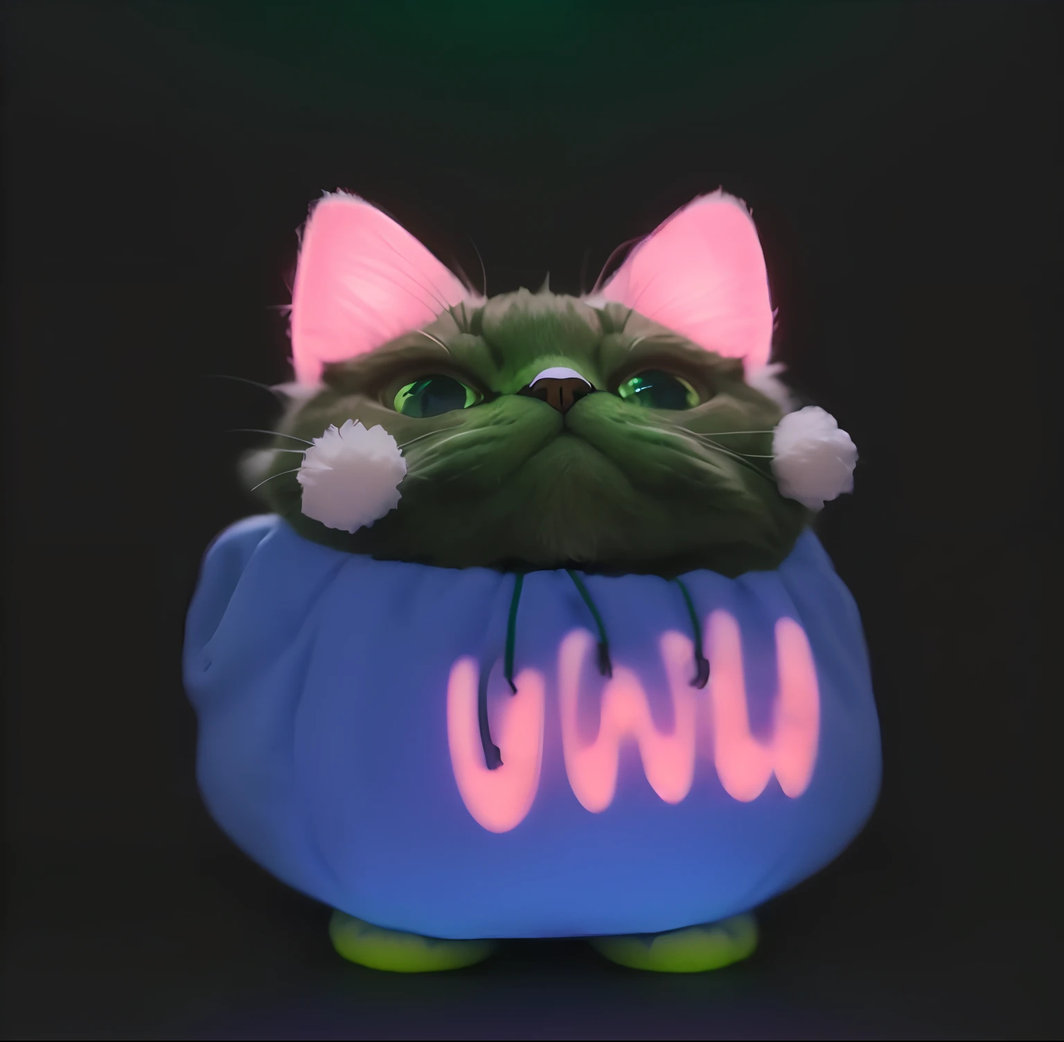 cat in the hoodie, (green gloves), (green crocs)
(best quality,4k,8k,highres,masterpiece:1.2),ultra-detailed,(realistic,photorealistic,photo-realistic:1.37)
(portrait:1.1), (playful expression:1.1), (curious eyes:1.1), (fluffy fur:1.1)
(soft hoodie), (warm and cozy texture), (hood covering cat's head)
(decorative strings on the hoodie), (fluffy pom-pom on the hood)
(cat's face peering out of the hoodie), (bright green eyes:1.1), (whiskers)
(green gloves with knit pattern), (fur texture on the gloves)
(crocs shoes), (bright green color), (rubber texture)
(detailed paw prints on the crocs), (comfortable and lightweight)
(artistic lighting), (soft and diffused light), (highlighting the cat's features)