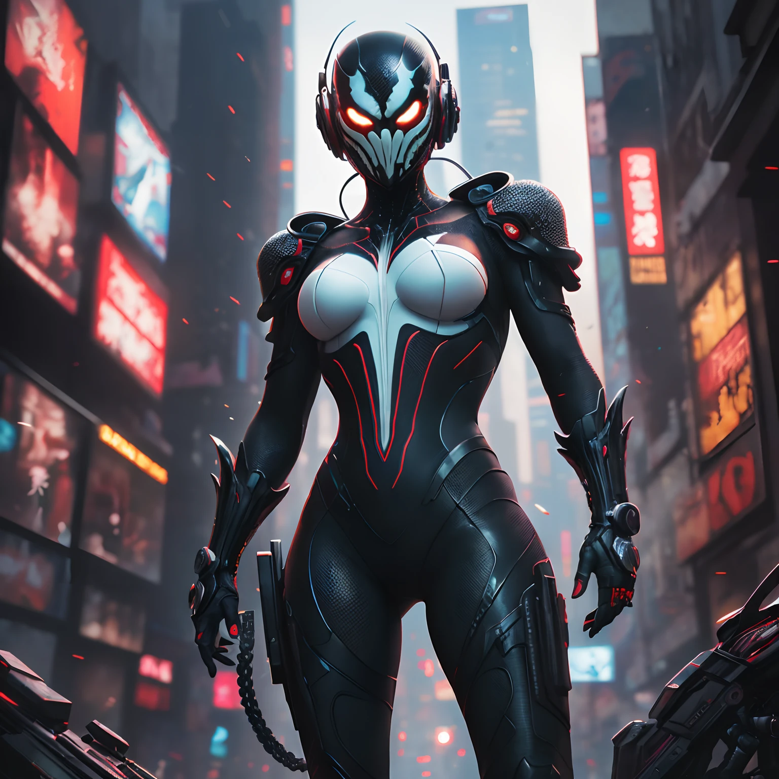 Iced venom, (top-quality、8K、32K、masterpiece、)、(The ultra -The high-definition)、(Photorealsitic:1.4)、Raw photography,Perfect eyes,Charming perfect figure,actionpose:1.2,Detailed cyberpunk fashion、World of Cyberpunk,depth of fields,blurry backround,、