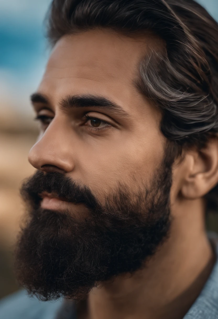 (melhor qualidade,Altas),Retrato de um pai de cabelos grisalhos com uma barba grisalha, retrato de perfil lateral, usando Airdots, fones de ouvido sem fio