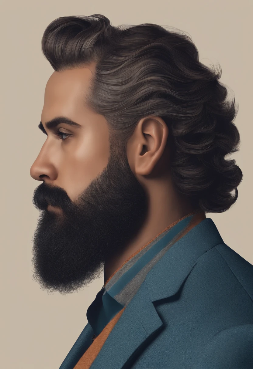 (melhor qualidade,Altas),Retrato de um pai de cabelos grisalhos com uma barba grisalha, retrato de perfil lateral, usando Airdots, fones de ouvido sem fio