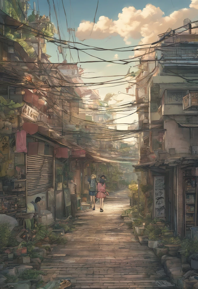 comic strip，Hong Kong comic book style，Fengyun comic style，（（（Cartoon Split））），（（（Comic storyboard））），Two-dimensional picture，Estilo de Makoto Shinkai，Makoto Shinkai manga art，teens girl，The narrow streets of the town，starrysky，vibrant with colors，Hyper-realistic，Ultra photo realsisim，super-fine，Smooth lines，high qulity，8K，tmasterpiece