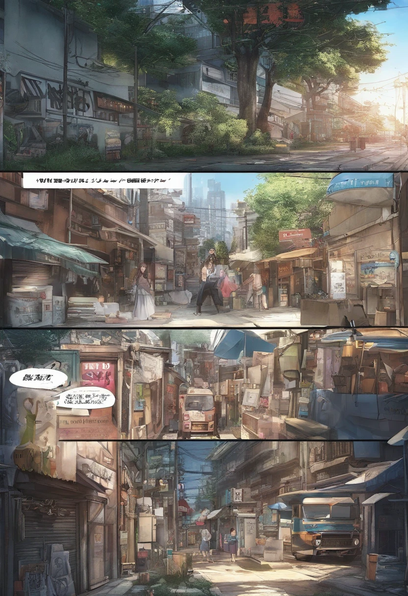 comic strip,Hong Kong comic book style,Fengyun comic style,(((Cartoon Split))),(((Comic storyboard))),Two-dimensional picture,Estilo de Makoto Shinkai,Makoto Shinkai manga art,teens girl,The narrow streets of the town,starrysky,vibrant with colors,Hyper-realistic,Ultra photo realsisim,super-fine,Smooth lines,high qulity,8K,tmasterpiece
