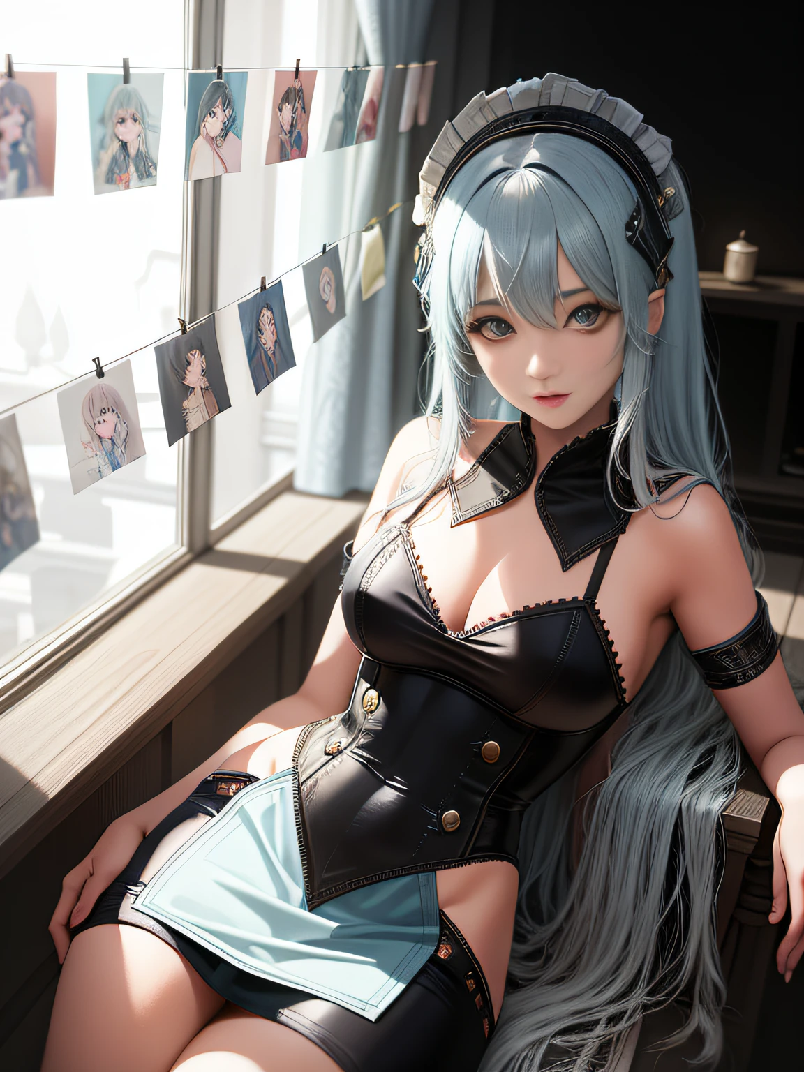 a -yeld wo with long, straight platinum white hair and eyes blue, ella esta de pie en una utopia hermosa, tiene rostro tierno y fino, con una ligera sonrisa, tiene traje de Shermie de KOF, cosplay de Shermie de KOF, tetas grandes, tiene ojos color azul, ella tiene caderas amplias, big ass, tiene ojeras de gato, Cuerpo atractivo, cuerpo sexy, cuerpo perfecto, curvy model, hermosa hembra gruesa, 30-year-old woman, Sexy cuerpo caliente, Mujer muy sexy con cabello rubio, Curvaceous Body, gran cuerpo, Hermoso cuerpo equilibrado, sombreado de anime, Chica anime, sombreado de anime), inspirado por Leiko Ikemura, Misa Amane , boceto de anime, inspirado por Rei Kamoi, Un dibujo de anime, Una chica de anime, Sin sombreado, Anime woman, inspirado en Chiho Aoshima, Personaje de anime, sombreado!!!, Anime style