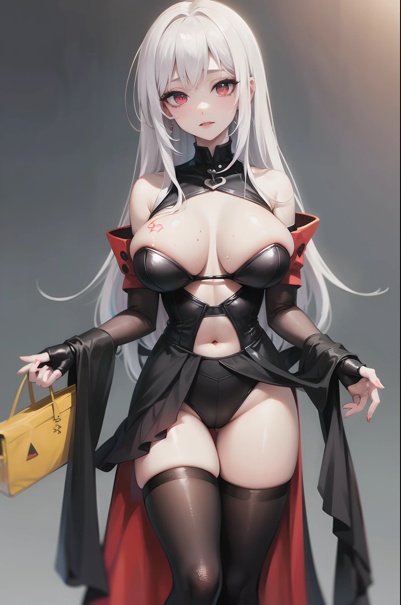 (High-quality masterpiece:1.1), (hyper realistic ultra sharp detailed masterpiece photo), (beautiful lips), (beautiful pussy), (1 petite and extreamly seductive female:1.)), curvy body, 4k resolution, highly detailed textures, (messy goth makeup), (black lipstick), black bikini, fishnets, (tattoos all over the body:1.1), ahegao, (highly detailed seductive face and red eyes:1.4), sweat drop, huge tits, puffy nipples, (shiny skin:1.2) and hair, (white hair:1.1), smooth legs.