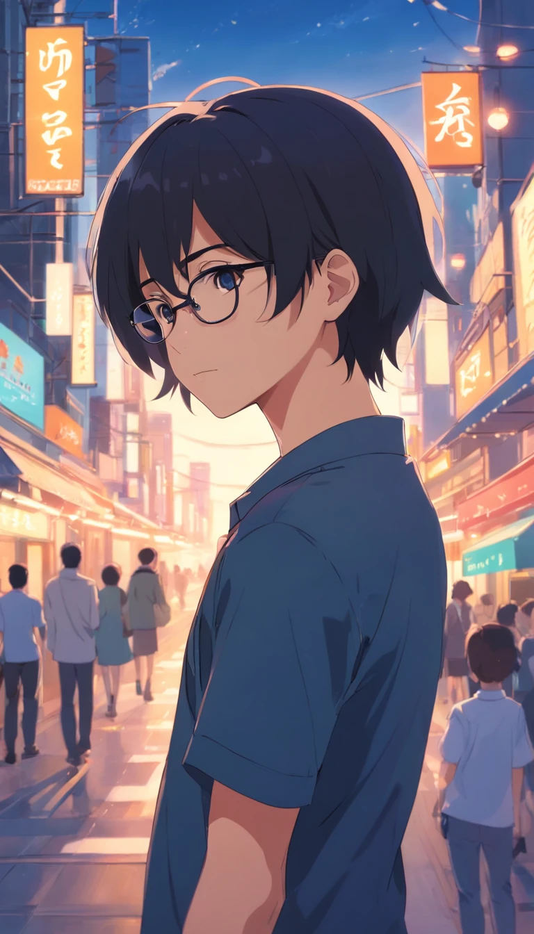 for 6 ,Libido boy,Shota,Black color hair,black shirt,Square glasses,apathy,long whitr hair,with long bangs,messed up hair,Blackened,Floating hair,strongcontrast