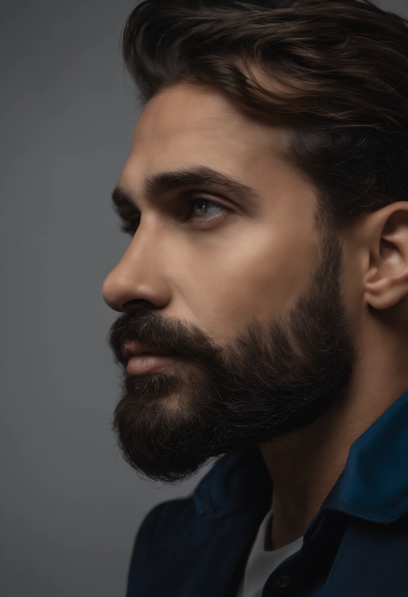 (melhor qualidade,Altas),Retrato de um pai de cabelos grisalhos com uma barba grisalha, retrato de perfil lateral, usando Airdots, fones de ouvido sem fio