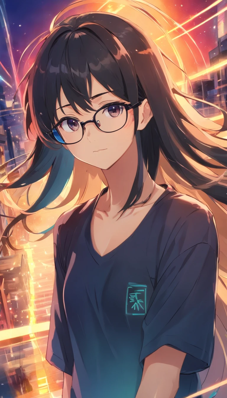old,Libido boy,Shota,Black color hair,black shirt,Square glasses,apathy,long whitr hair,with long bangs,messed up hair,unholy,Floating hair