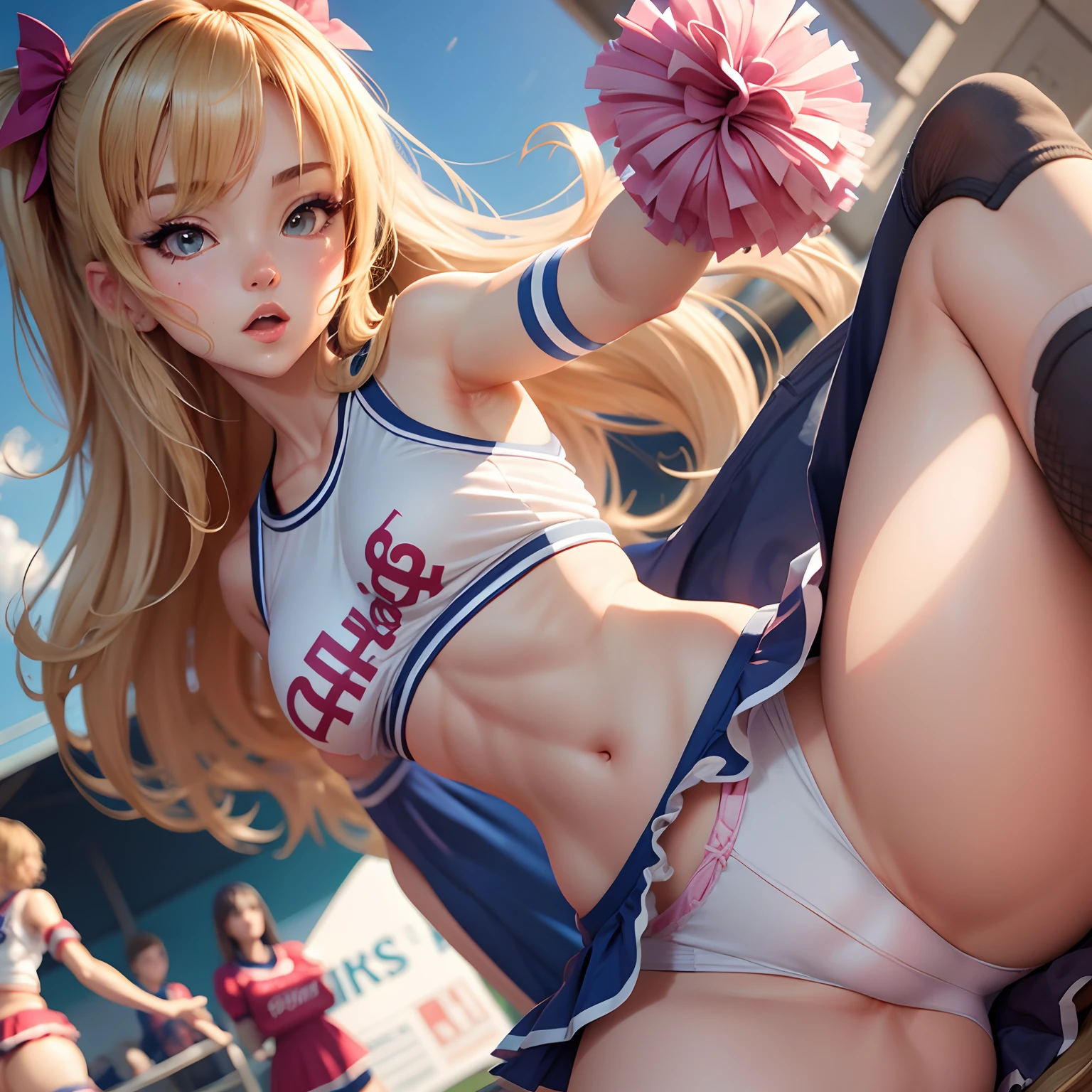 Sexy anime girl in cheerleader outfit showing panty