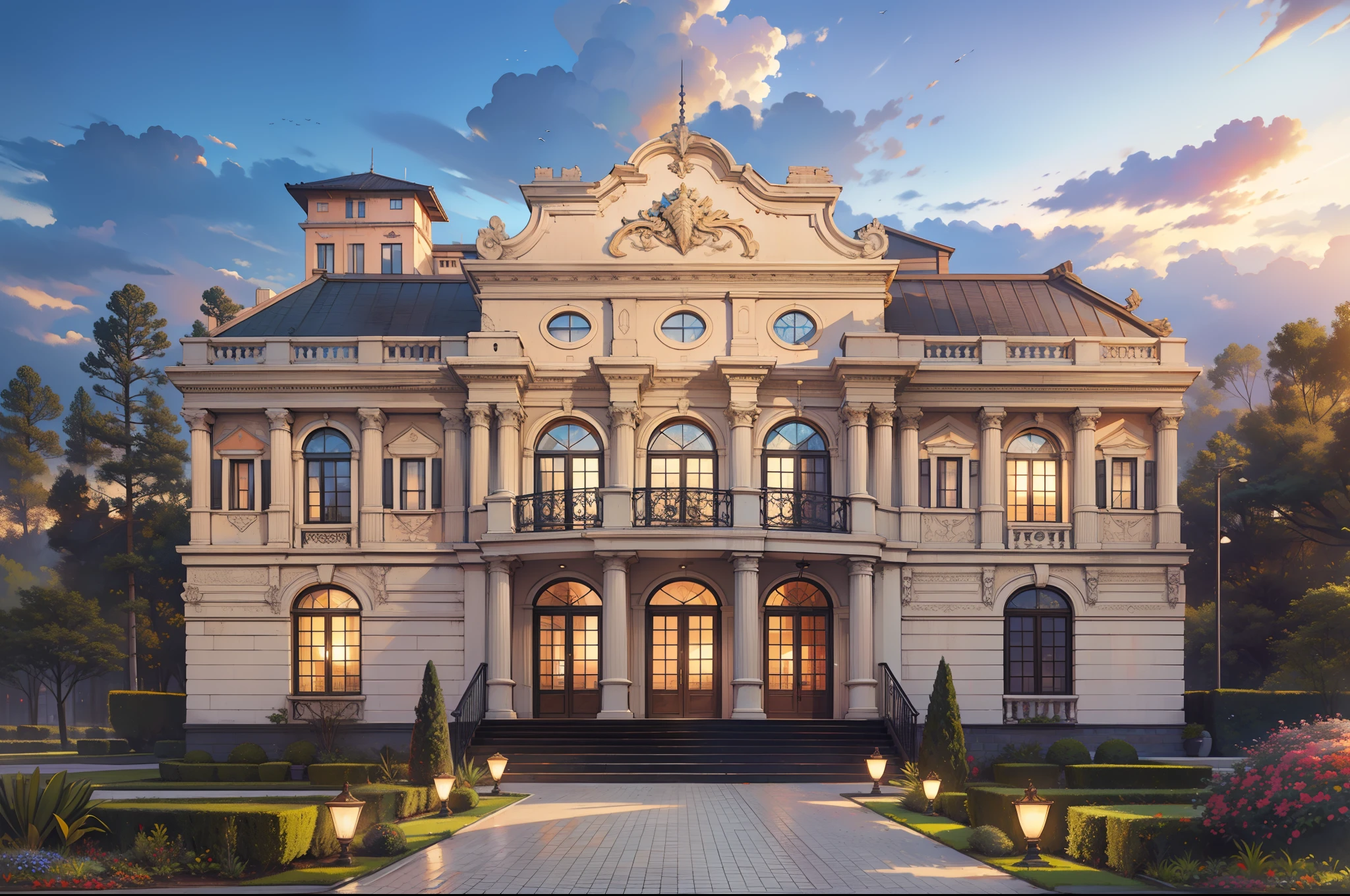 ((realistic: 1.5)),((best quality)), ((masterpiece)),((detailed)),  stylize this three-story building in the style of Artdeco architecture, colorful, new private house, daytime, summer --ar 3:2