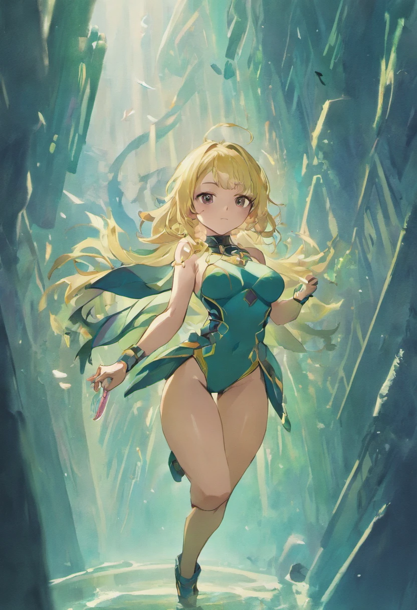 Beautiful light-skinned Asian mature older woman that is slim yet curvaceous fame and average height with big breast, and long straight black hair reaching mid-back shirt short square bangs, and large black eyes, wearing, Blue bikini, pink gloves and boots, green cape and pink helmet