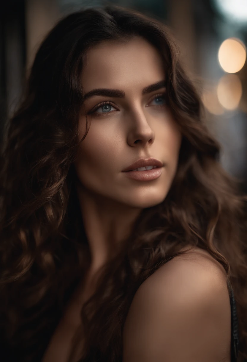 photo of a 25-year-old European girl, RAW, beautiful woman, ( long wavy dark hair), big breast , ((portrait)), ((detailed face: 1.2)), ((detailed facial features)), (finely detailed skin), pale skin, highly detailed deep neckline tight leather shorts with white top , megacity environment, (cool colors), damp, damp, reflections, (masterpiece) (perfect proportion)(realistic photo)(best quality) (detailed) photographed on a Canon EOS R5, 50mm lens, F/2.8, HDR, (8k) (wallpaper) (cinematic lighting) (dramatic lighting) (sharp focus) (intricate) , face with kiss blowing ,