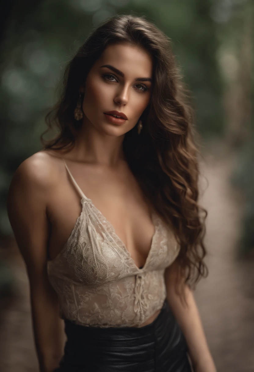 photo of a 25-year-old European girl, RAW, beautiful woman, ( long wavy dark hair),  big breast , ((portrait)), ((detailed face: 1.2)), ((detailed facial features)), (finely detailed skin), pale skin, highly detailed deep neckline tight leather shorts with white top , megacity environment, (cool colors), damp, damp, reflections, (masterpiece) (perfect proportion)(realistic photo)(best quality) (detailed) photographed on a Canon EOS R5, 50mm lens, F/2.8, HDR, (8k) (wallpaper) (cinematic lighting) (dramatic lighting) (sharp focus) (intricate) , face with kiss blowing ,