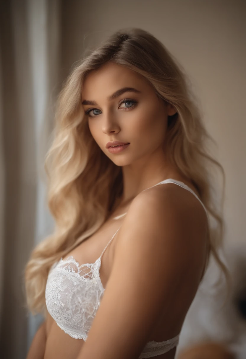 Oman with matching tank top and panties, fille sexy aux yeux bleues, Portrait Sophie Mudd, Portrait de Corinna Kopf, cheveux blonds et grands yeux, selfie of a young woman, ohne Maquillage, maquillage naturel, Look directly into the camera, Visage avec Artgram, dezentes Maquillage, Superbe photo du corps entier, dans la chambre, gros seins, Blonde, Latin, 18 ans, bulging lips