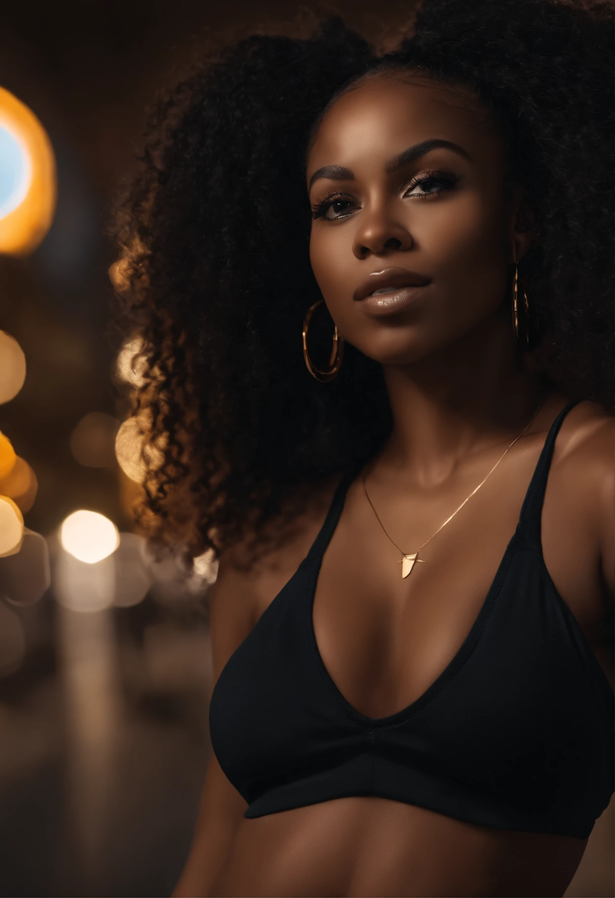 ((Dark African skin, Very deep ebony skin)), ((Its beauty is undeniable)), ((Excited cute face)), ((Hyper-detailed perfect eyes,)), ((Linda pose)), ((Langue de sortie)), ((seducer )), sexy, (( Nike hoodie, Shorts Sexy Courts)), ((Afro ponytail with long curly African hair,)), (( peau)), (( gros seins )), ((stand up, Vue de face)), ((Touchez vos propres jambes dans une pose sexy)), ((dehors, Ville publique)), CGI précis, photoreallistic, High detail, Realstic, шедевр, Absurde, the best quality, Hdr, highly quality, Hi-Definition, extremly detailed, 8k wallpaper, intricate high detail, 8K UHD, FULL HD, (photo realist:1.2), contraste, intense illumination, lighting cinematic, natural light, hard light, contre-jour, Illumination globale, occlusion ambiante