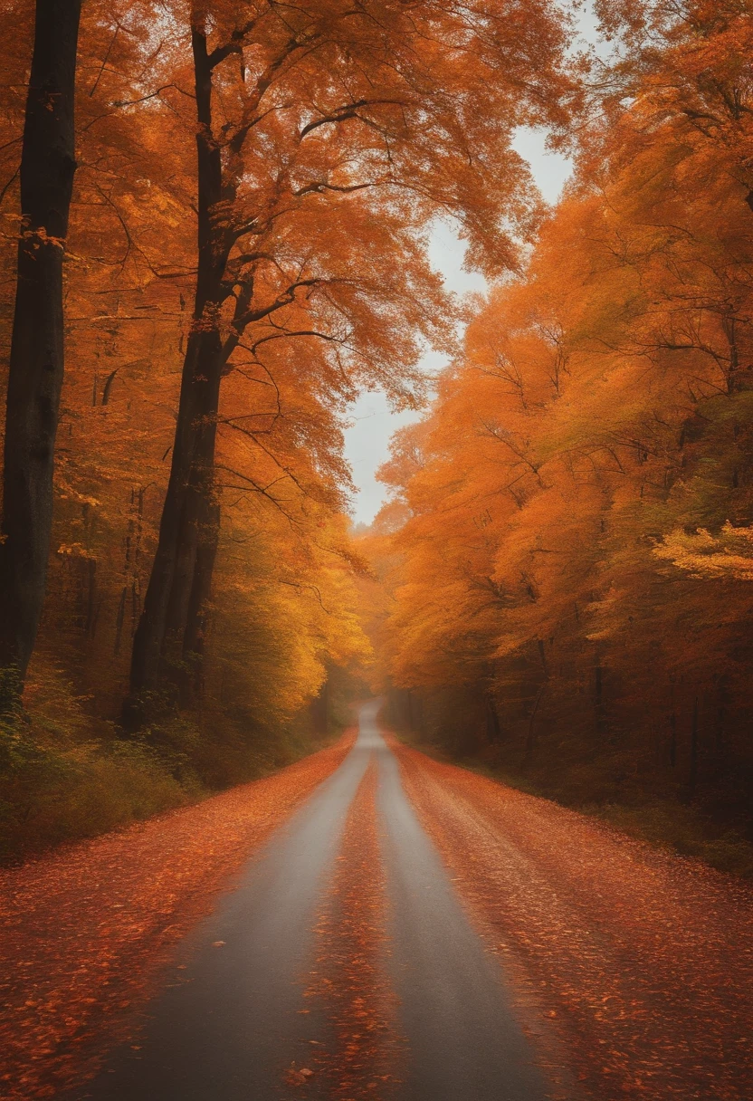 road surrounded by trees with colorful leaves during fall