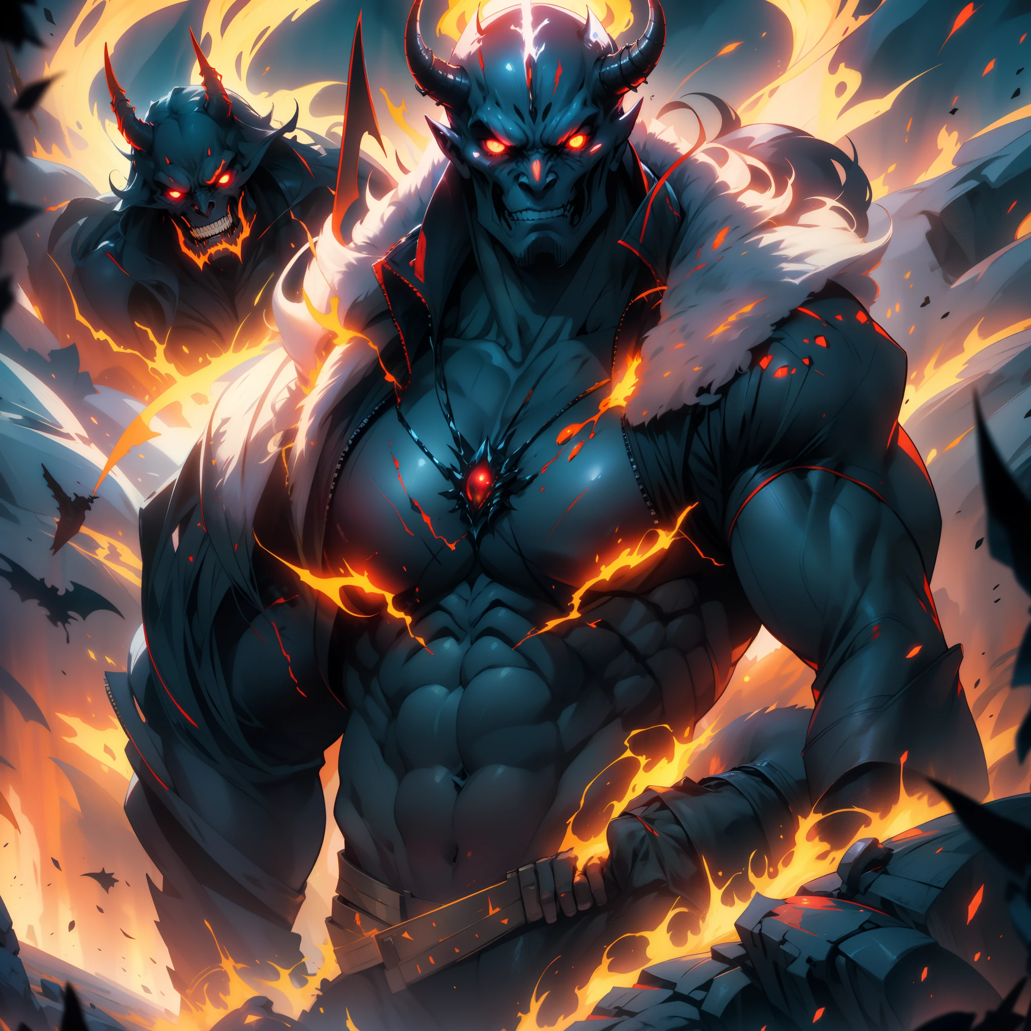 The demon of death Hyper realistic Valley super detailed Dynamic shot masterpiece cinematic scene scenes movie Epic Legendary demon with his army scary glowing eyes