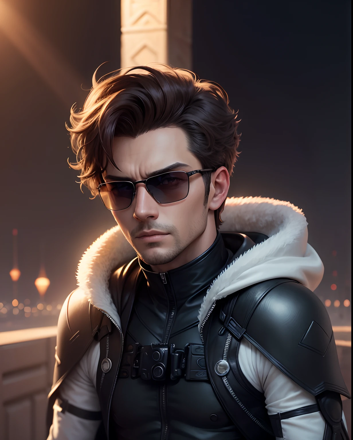 Change background dune handsome boy realistic face 8k ultra realistic with a sunglasses