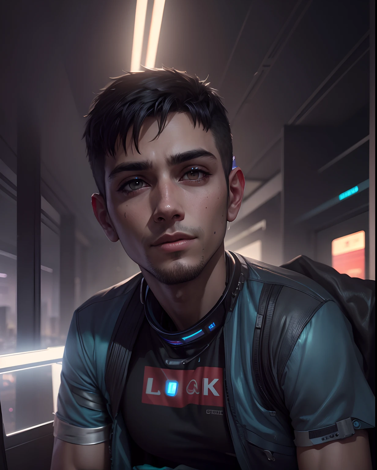 Change background cyberpunk handsome boy realistic face 8k ultra realistic with a glass