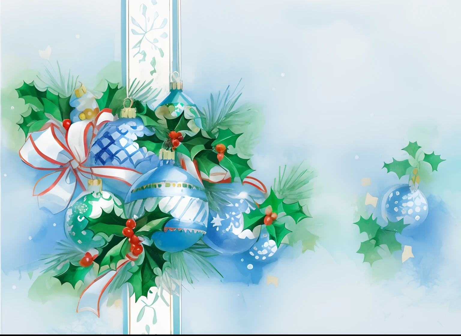 There are two Christmas decorations hanging from a blue and white pole, hight decorado, holiday season, ornamentos decorados, 2 0 1 4, 2014, 2 0 1 5, 2015, sem gradientes, 1128x191 resolution, oi - nada, oi-nada, full-colour illustration