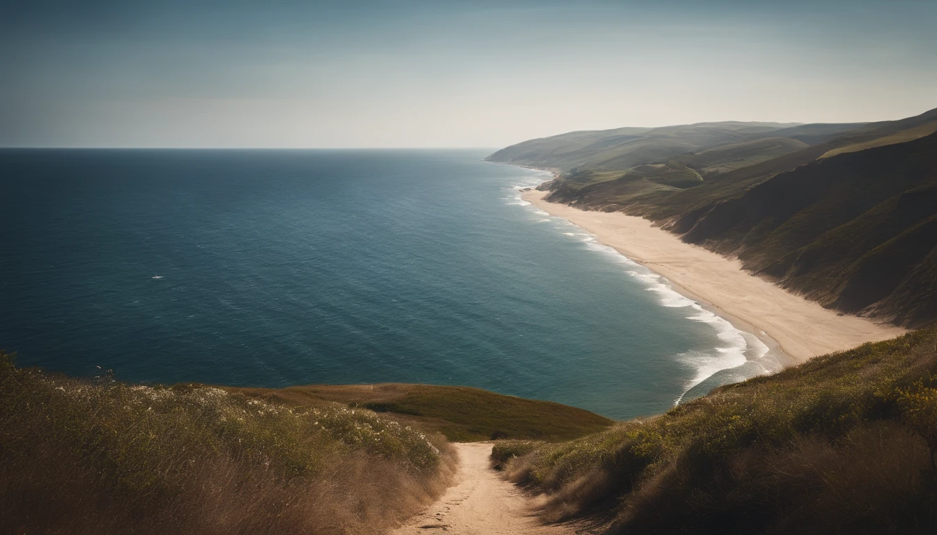 downhill,Expansive ocean,Summer sunshine,sea breeze