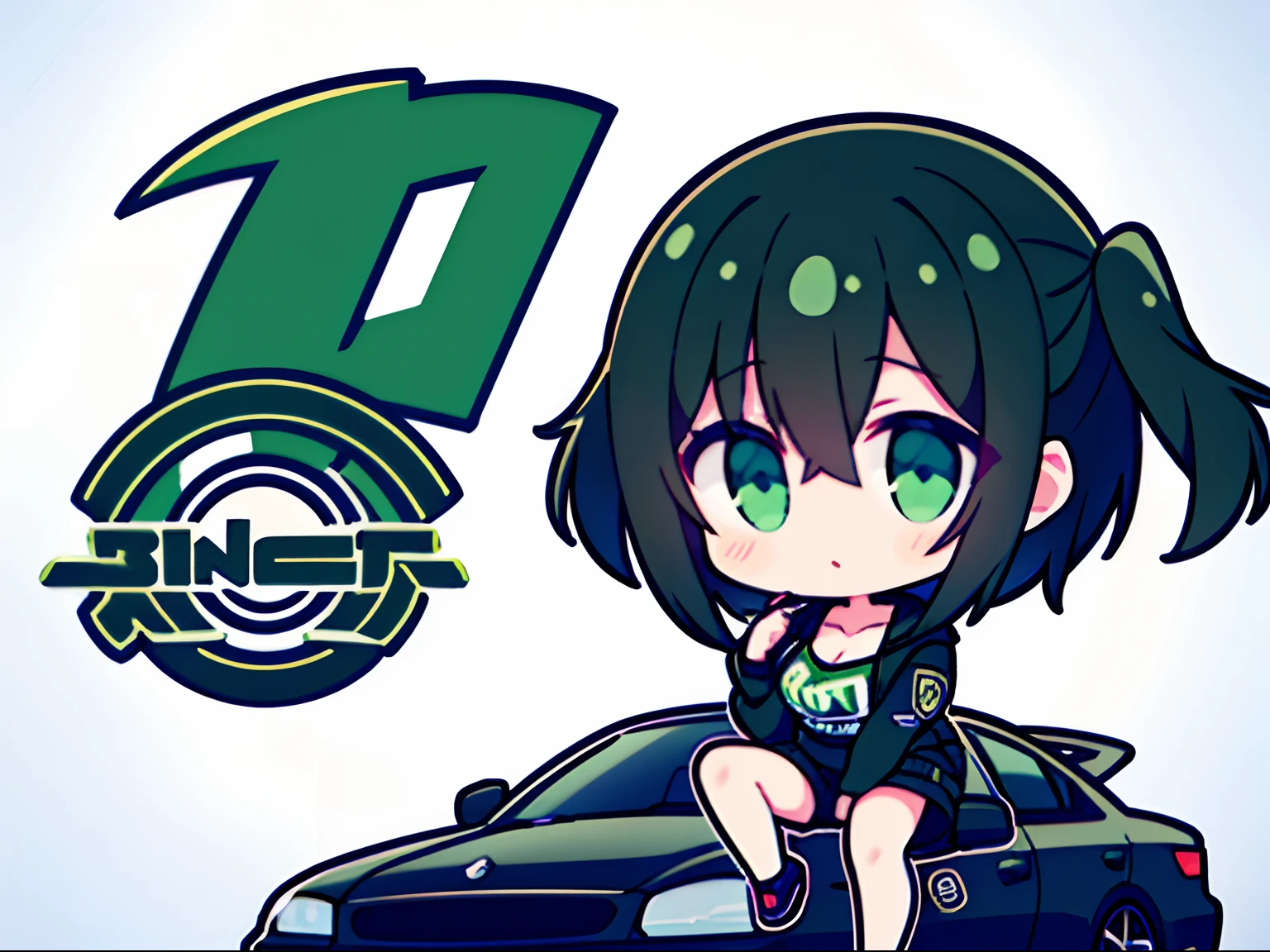 logo for one with a girl with short greenish black hair for a car customization company called infortunio