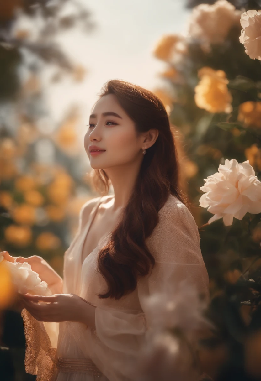 (extremamente detalhado CG unidade 8k papel de parede), The lighting, mar de flores, flor, 1girl, parte superior do corpo, Kpop idol,