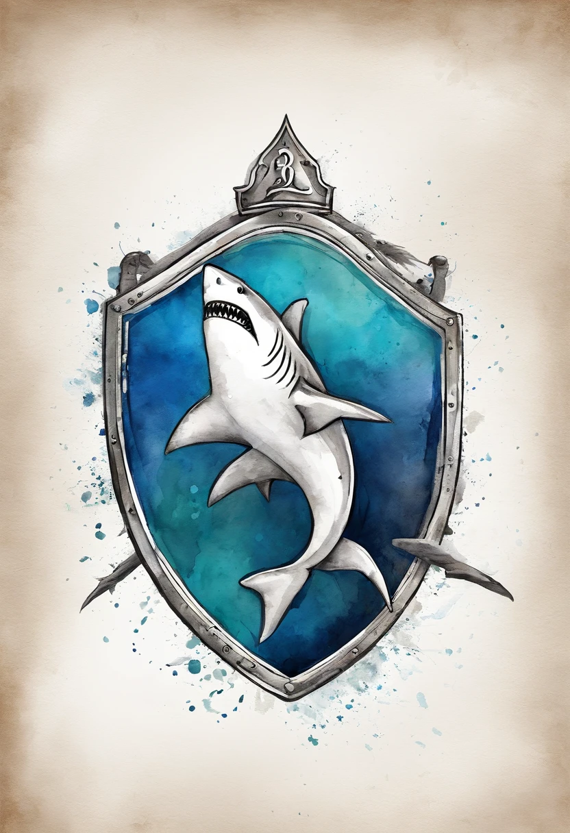 Logo of a shark in the form of a shield, com as letras R e G