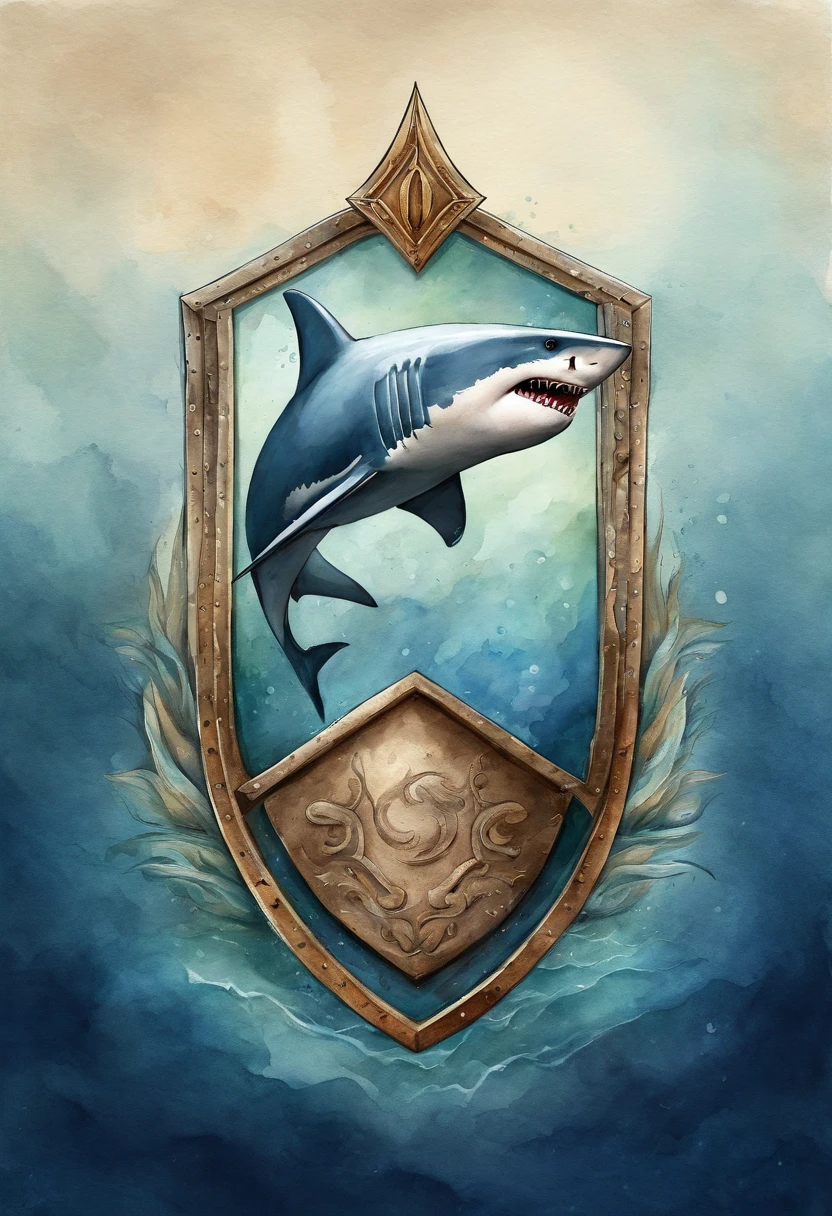 Logo of a shark in the form of a shield, com as letras R e G