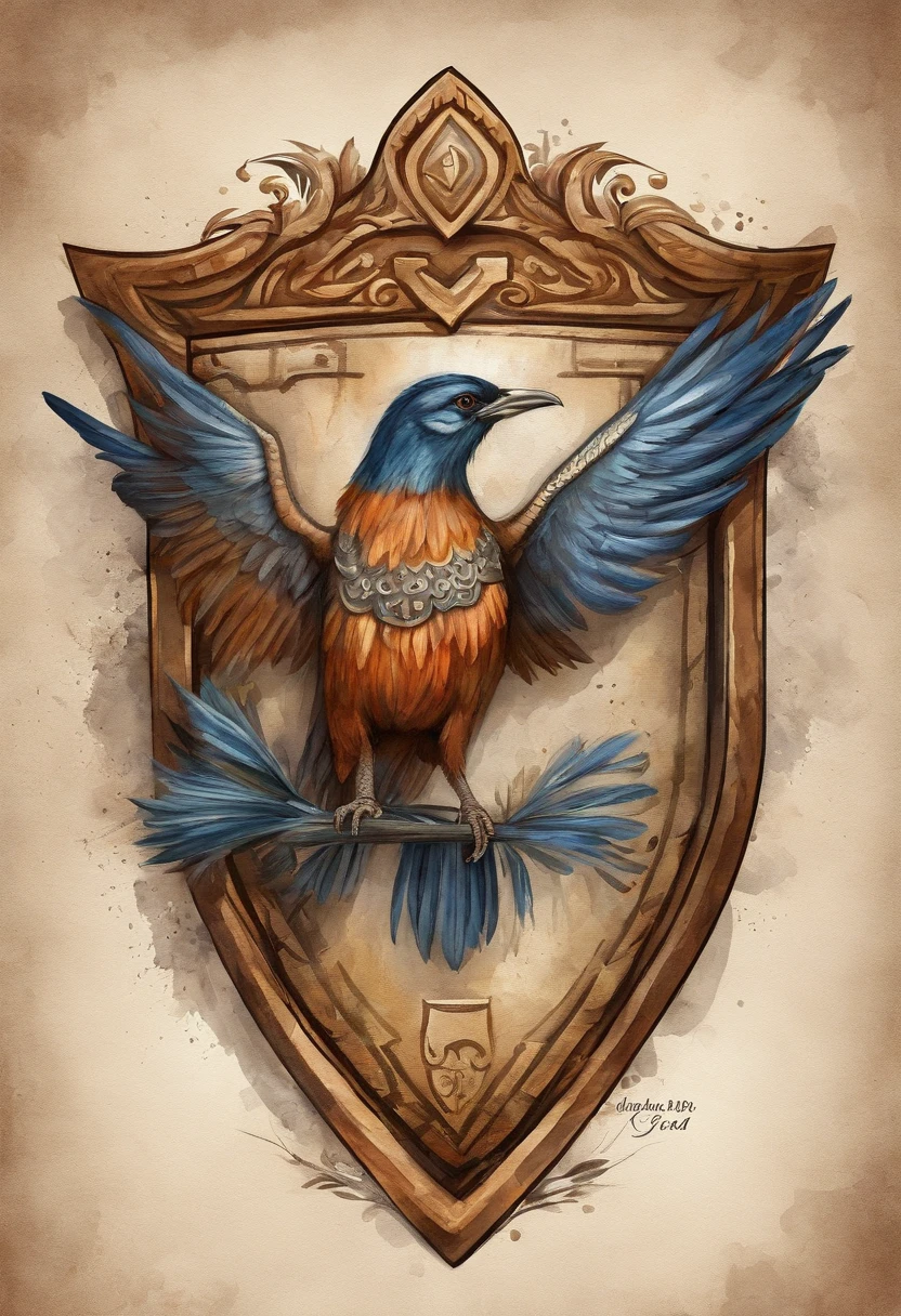Logo of a Gaius bird in the form of a shield, com as letras R G