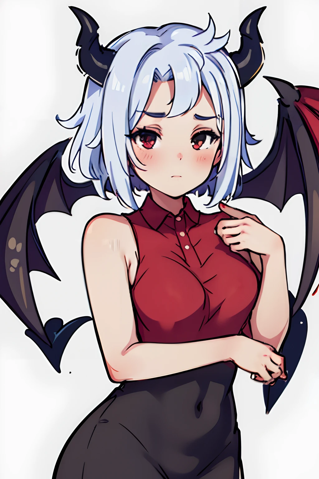 (Masterpiece, Best Quality), 1girl, with white hair, red-black eyes, High, demon