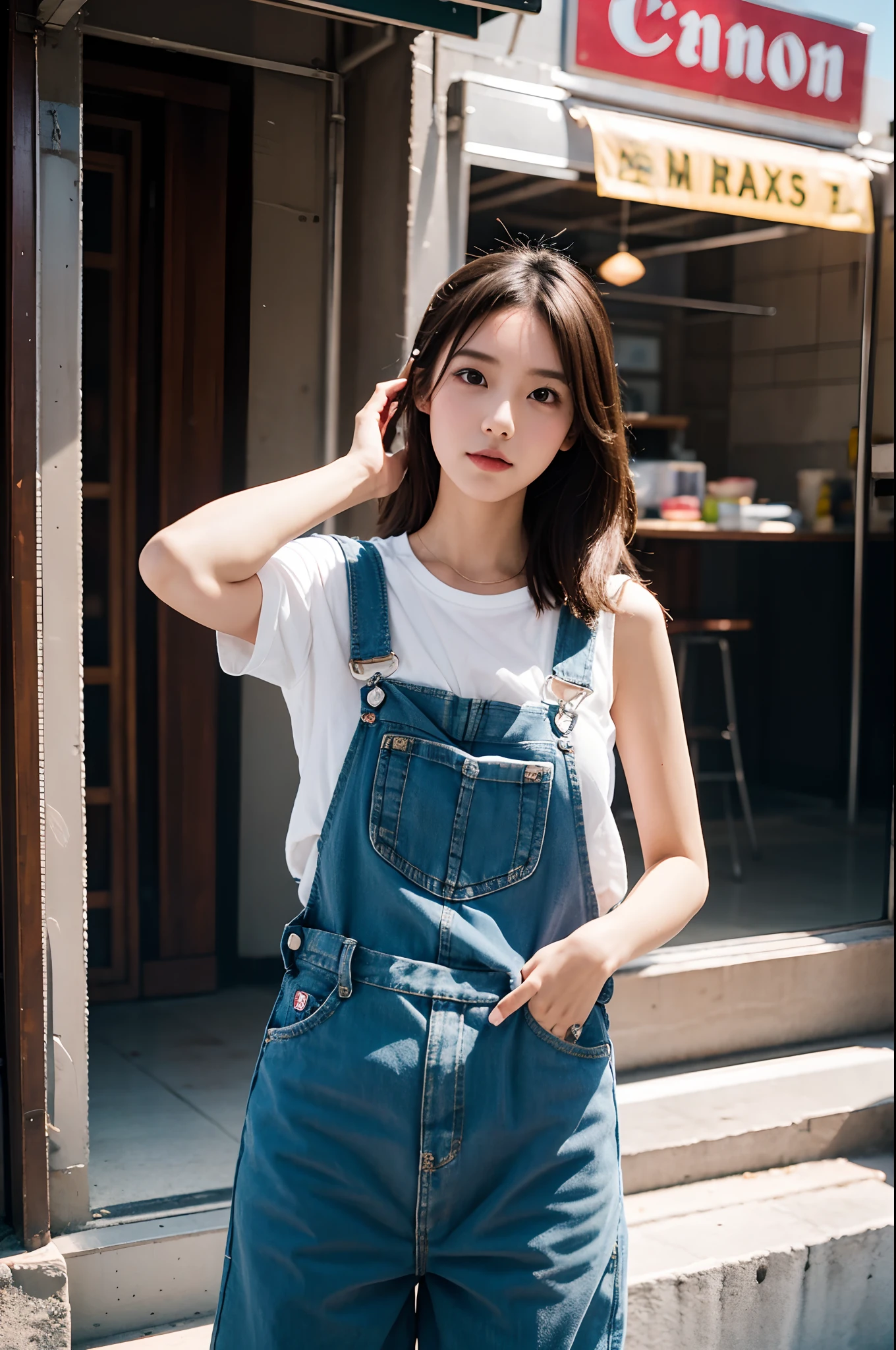 there is a woman standing in a room with a remote, a picture inspired by Kim Jeong-hui, unsplash, realism, ruan cute vtuber, taken with canon 8 0 d, kawaii shirt and jeans, chiho, taken with canon eos 5 d mark iv, wan adorable korean face, she has a cute expressive face, e-girl, e - girl