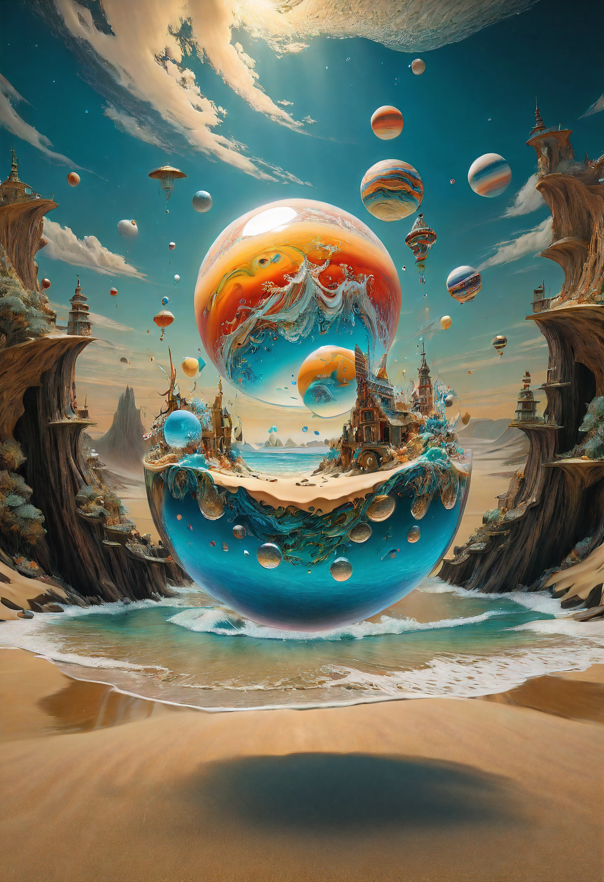 (best quality,4k,8k,highres,masterpiece:1.2),ultra-detailed,(realistic,photorealistic,photo-realistic:1.37), digital art by IrinaKapi, surrealism, sands of time, splash, patterns, floating objects, Yuumei, Robert Bissell, Christopher Balaskas, Keith Mallett, Wassily Kandinsky, acrylic painting, dreamlike atmosphere, intricate details, mesmerizing composition, ethereal beauty, mystical elements, whimsical landscapes, otherworldly creatures, intricate brushwork, surreal landscapes, fantastical imagery