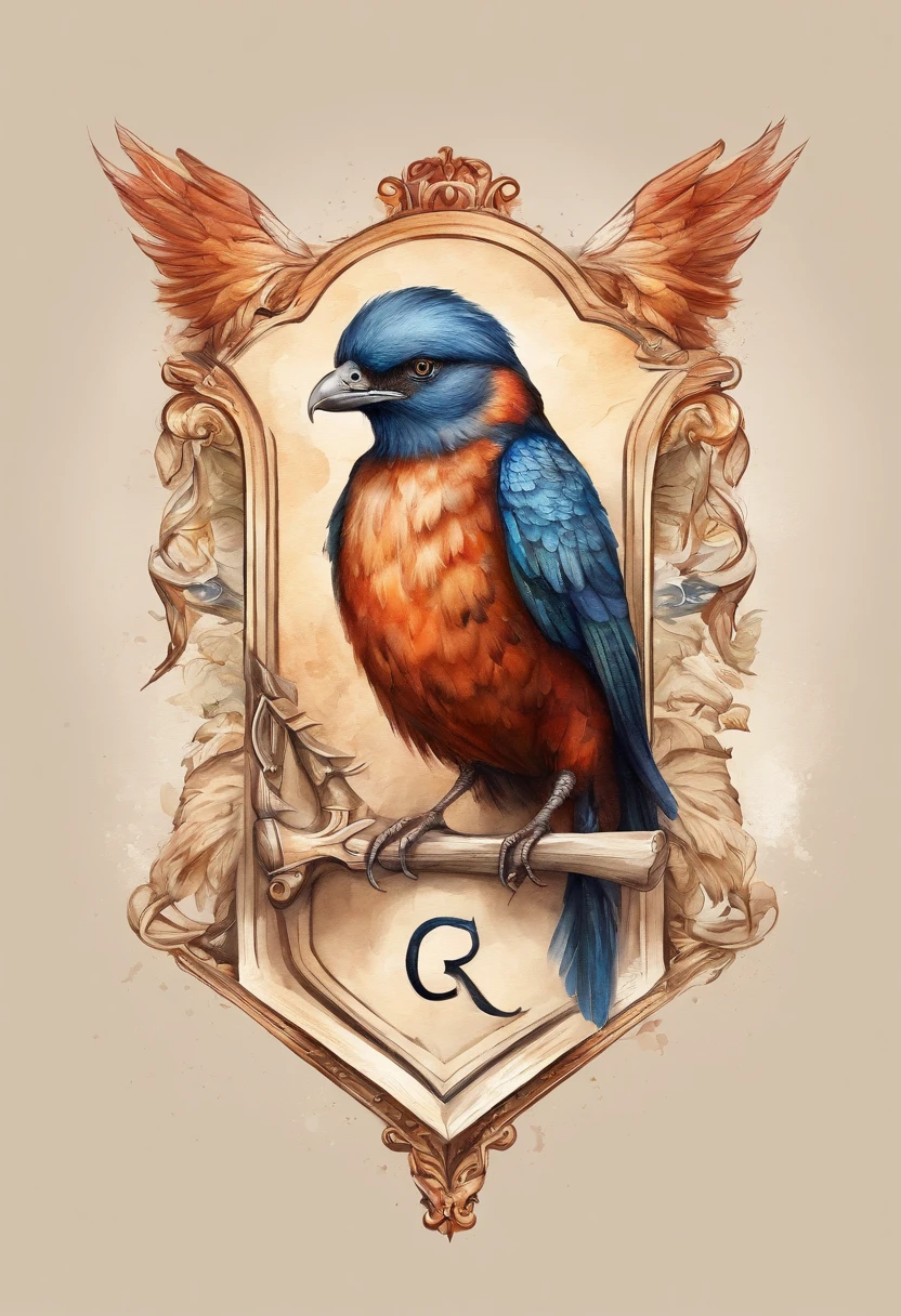 Logo of a Gaius bird in the form of a shield, com as letras R G