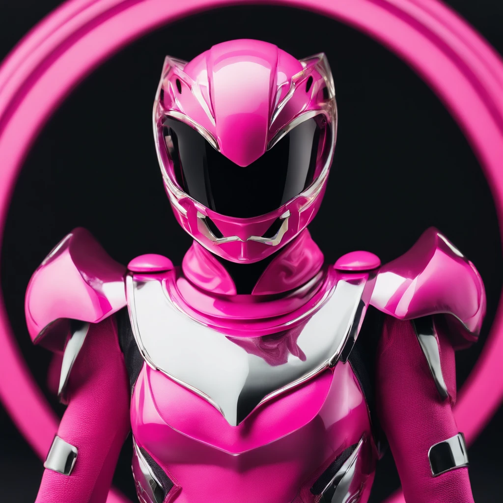 Portrait of a futuristic pink Power Ranger from space, fashion, editorial, fotografia editorial, capa de revista, 4k, boneca, intricate details, black studio background ::n_ low quality, full body, signature, mark, watermark, text, deformed, deformed eyes, deformed helmet