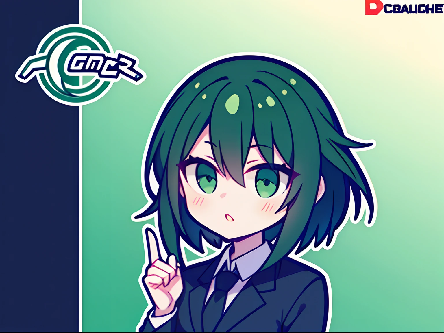 The logo of the car customization company should be a short green black hair、Green eyes、Girl in suit
