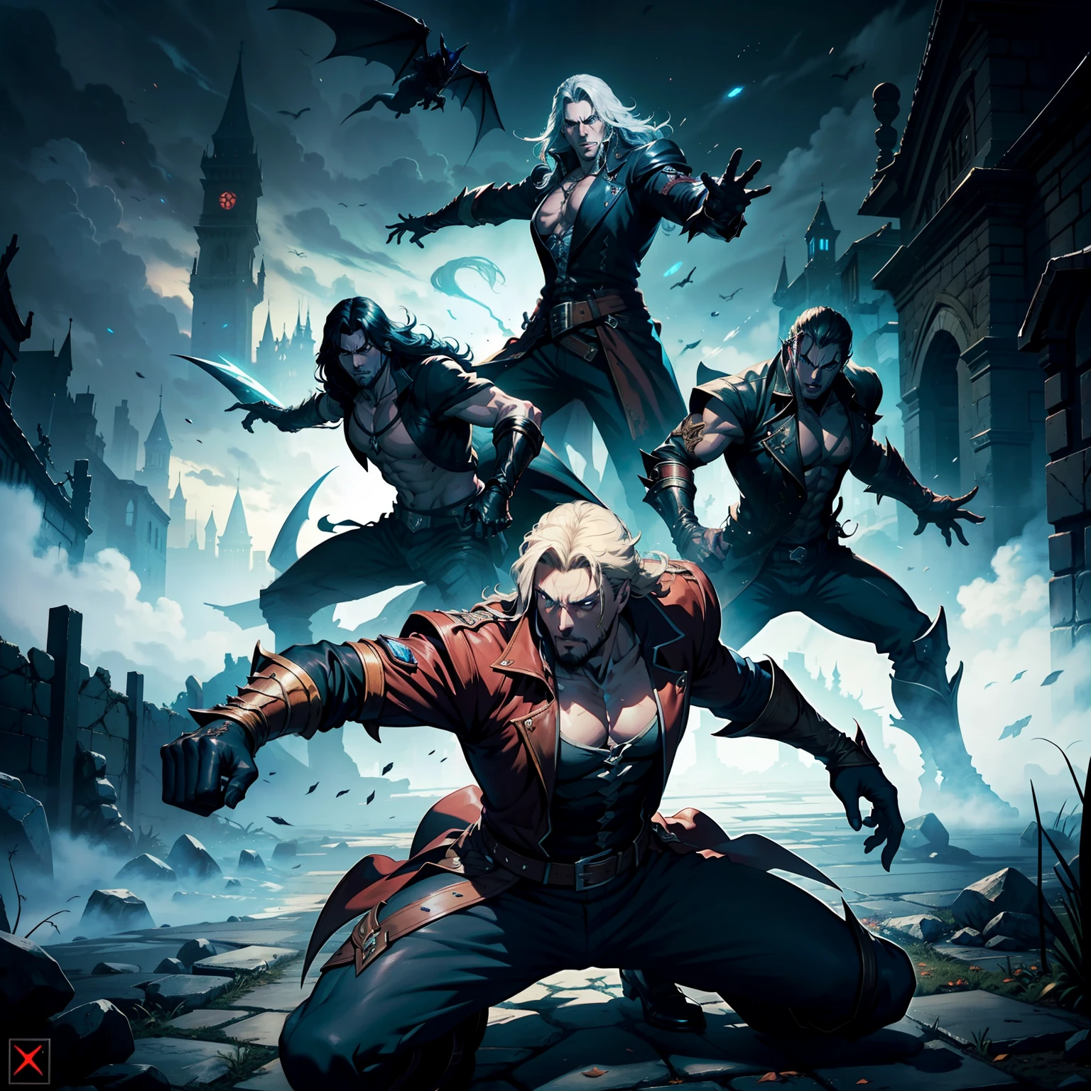 Castlevania Shadow Lord hyper realistic super detailed Dynamic cinematic scenes of men in correct combat Anatomy correct pose Anatomy