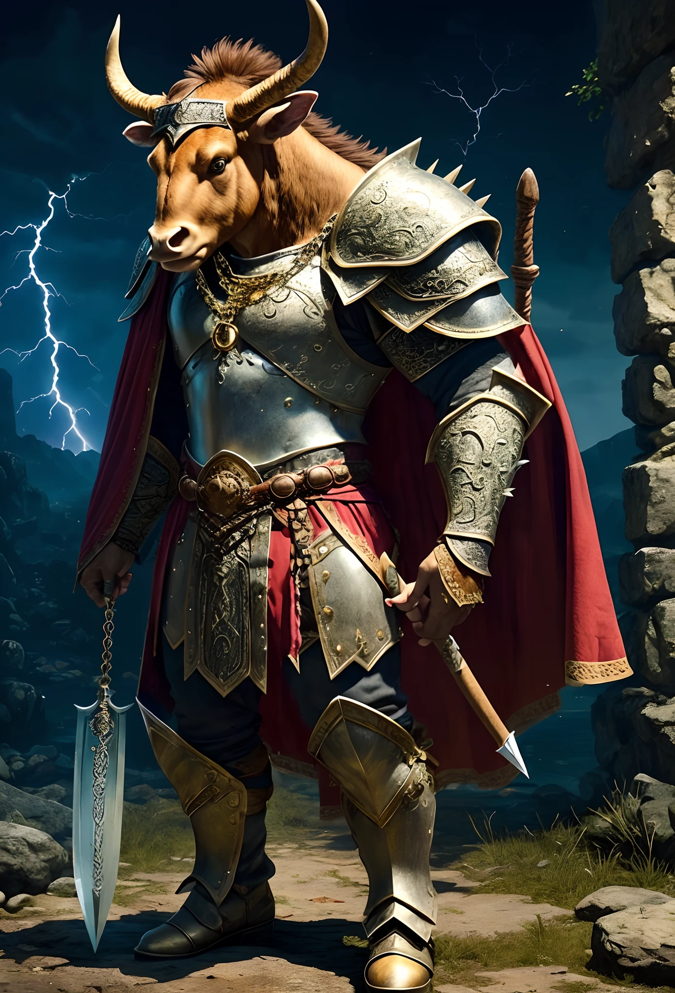 Minotaur Warrior, with neck tattoo that wields a spiked chain as a weapon. Currently has tattered clothes and a scale mail for armor. + Highly detailed. --ar 2:3
Minotaur Warrior, with neck tattoo that wields a spiked chain as a weapon. Currently has tattered clothes and a scale mail for armor, looking like a high class adventurer, wearing a white armour, gold necklace, black boots, weapon point cape of some kind, lightning strike::40, and purple lightning over his shoulder, full of gold
Minotaur Warrior, with neck tattoo that wields a spiked chain as a weapon. Currently has tattered clothes and a scale mail for armor. Trending on artstation + background by Yoshitaka Amano + detailed illustration + symmetry + muted background + ultra level --ar 2:3 --uplight
Minotaur Warrior, with neck tattoo that wields a spiked chain as a weapon. Currently has tattered clothes and a scale mail for armor and boots. Highly detailed + realistic + eerie + golden ratio + symmetrical + detailed + beamdog style + painterly + Jim Burns --ar 2:1
Minotaur Warrior, with neck tattoo that wields a spiked chain as a weapon. Currently has tattered clothes and a scale mail for armor; hyper realistic and detailed --ar 9:16
Minotaur Warrior, with neck tattoo that wields a spiked chain as a weapon. Currently has tattered clothes and a scale mail for armor. In the style of a Hok Barrier style, weapon, weapon + spikes + scale + wind + lightning + myth + fantasy + gouache +  —ar 9:16
Minotaur Warrior, with neck tattoo that wields a spiked chain as a weapon. Currently has tattered clothes and a scale mail for armor. Standing behind him is a pale red-haired girl in a red cape. Holding Axe. Beautiful face.  weapon with ornate runes and long green hair styled in a fashion magazine.  --ar
Minotaur Warrior, with neck tattoo that wields a spiked chain as a weapon. Currently has tattered clothes and a scale mail for armor. Refer to pixiv and Warhammer Fantasy. The image in the middle of the image is stylized a