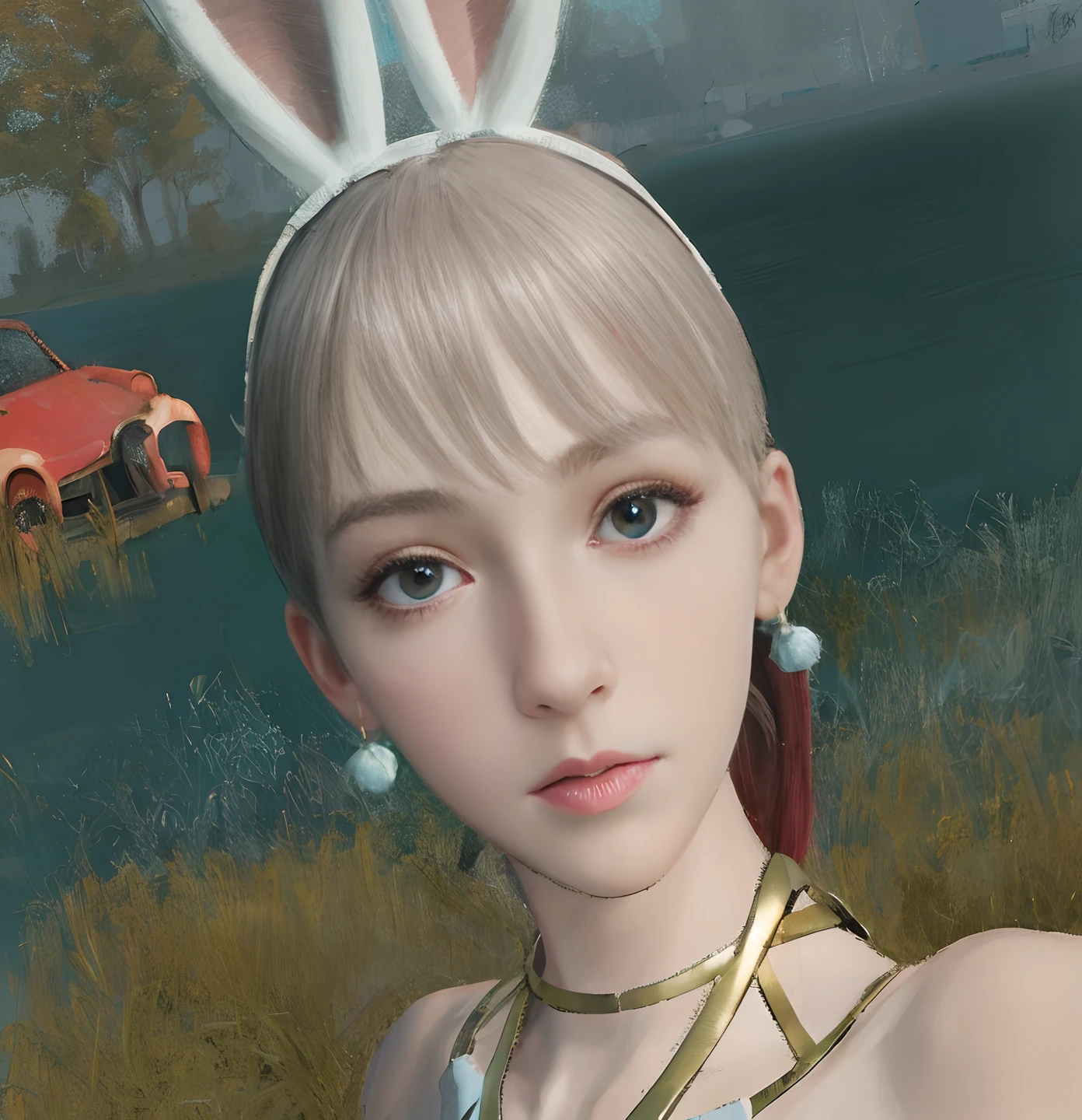masterpiece, best quality, highres, serena (pokemon), short hair, blue eyes, 1girl, solo, blue ribbon, eyelashes, neck ribbon, sleeveless, bangs, collarbone, bare arms, pink dress , red coat, white background, front, no scenery, looking at the viewer,upper body, facing viewer, solid color background, clean background, facing the camera, high resolution, expressionless calm face, white back ground, looking away, simple_background