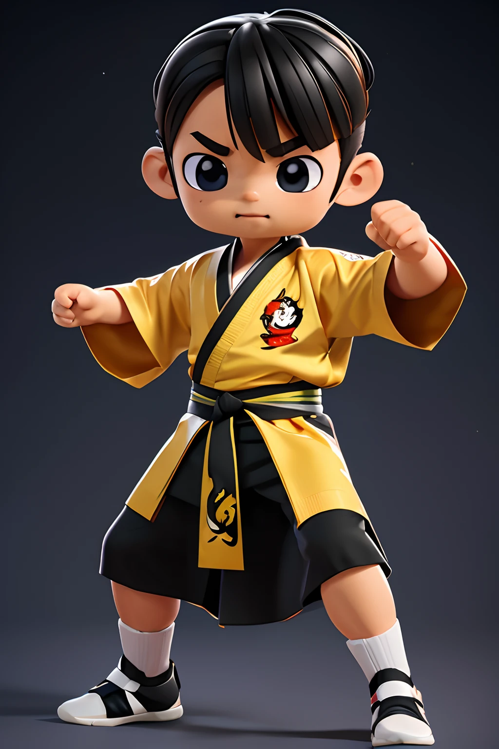 Create a 3d mascot of a male baby eagle using kimono jiujitsu in different fighting poses on a black background. The eagle must be represented with human characteristics that demonstrate that it is a child.