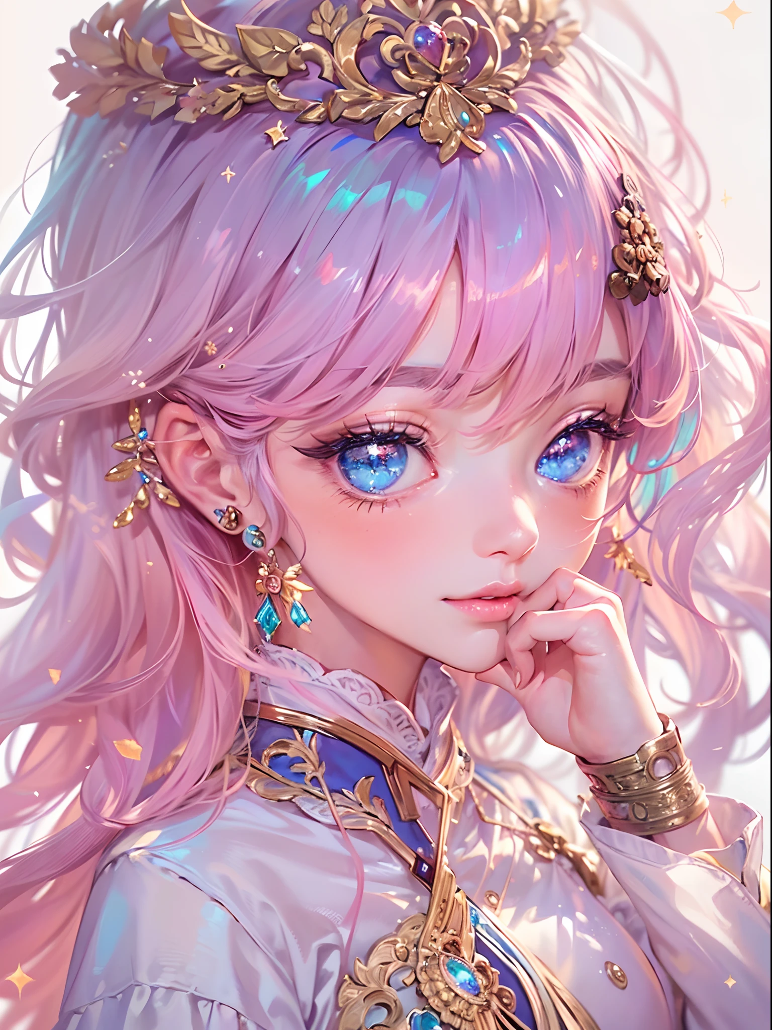 (finely detailed beautiful eyes and detailed face,Masterpiece side lighting,Masterpiece,Best Quality,Detailed,high-resolution illustration),, (1girl,Whole body,bishoujo,sparkly skin,Looking down,looking a viewer),, (pink hair,blue eyes,band,Hanbok, Korean clothing), (Clothed_Inframammar:1.2),underbreasts,
