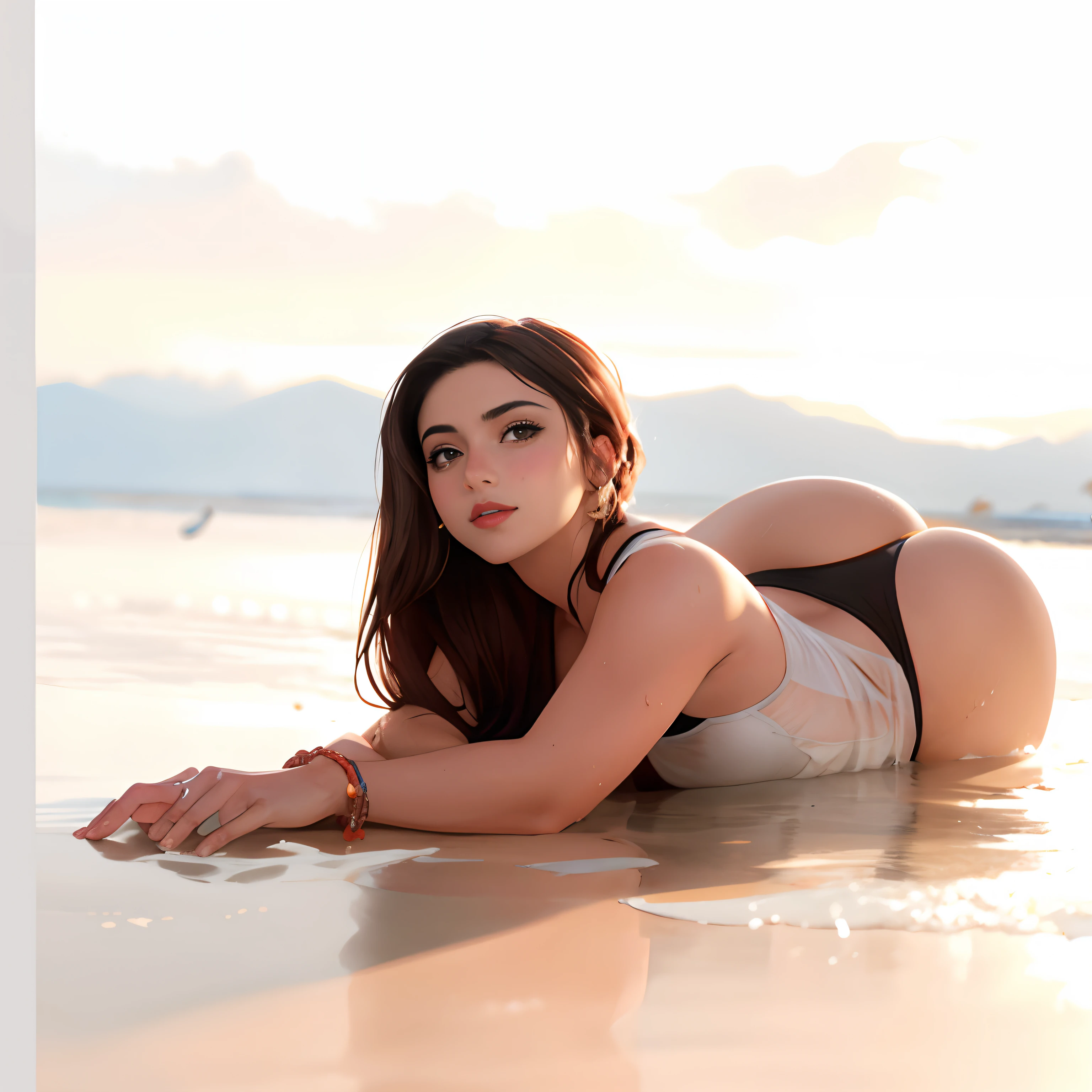 Arafed Mujer acostada en la playa en bikini, en la playa, Pose atractiva, tendido sobre la arena, pose muy sexy, en la arena, pose sexy, en la playa, tumbado en una playa, tumbado en la playa, Amouranth, en el agua, pose muy seductora, sexy girl, posando en la playa, Lower angle