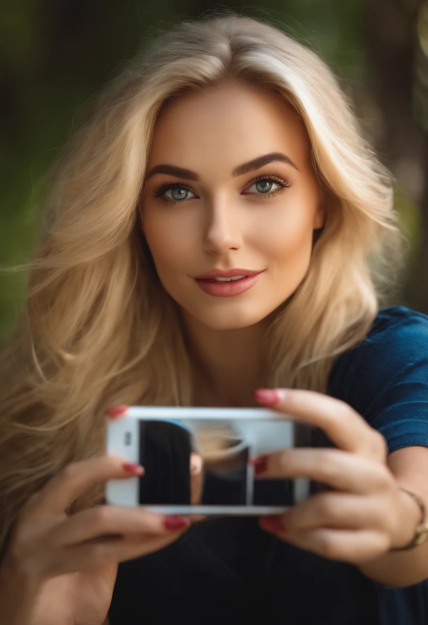 realistic selfie overhead, blonde female, cute, as close to a real image